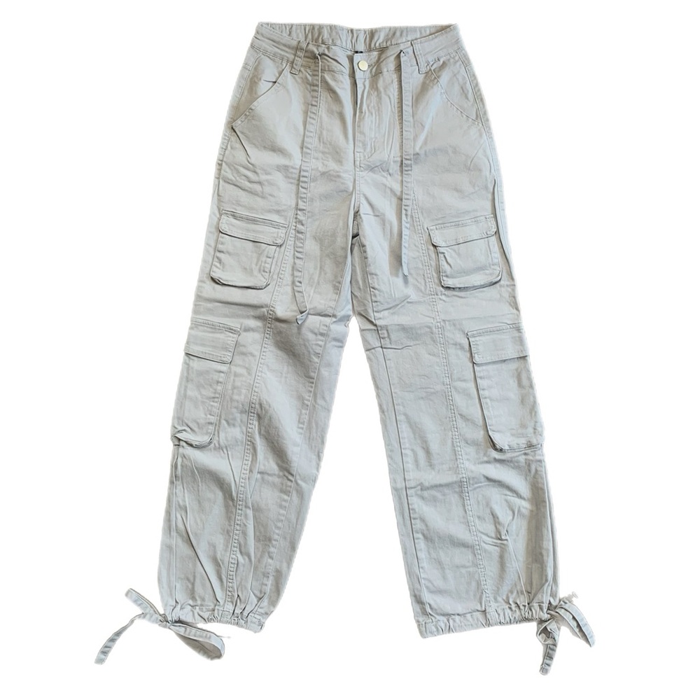 Light Grey Cargo Tie-Waist Utility Pants